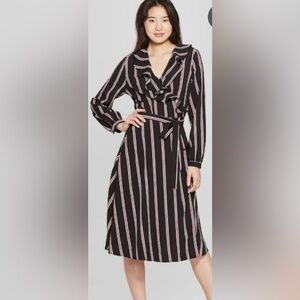 Who What Wear Black and Pink Striped Midi Dress